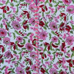 Veste en coton matelassée à fleurs roses, col en V, manches longues, vêtements d'extérieur de printemps, style Prairie Chic pour femmes - Product Image 4