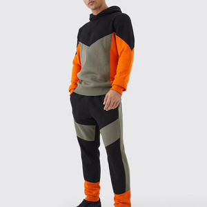 Ensemble de survêtement en polaire pour homme, color block, trois tons, noir, olive, vert, sweat-shirt à capuche avec pantalon de jogging assorti - Product Image 1