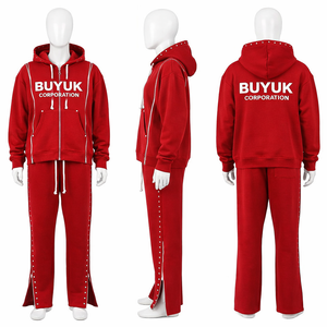 Sudadera con capucha de chándal de alta calidad, personalizada, estilo urbano de otoño, ecológica, ligera, con lavado ácido, lisa, sin estampado, estilo hip hop con remaches - Product Image 2