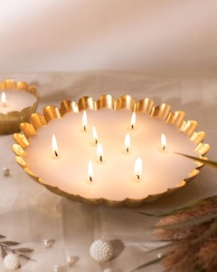 Modern design Decorative brass multi <b>wick</b> <b>candle</b> luxury scalloped bowl <b>candle</b> handmade metal <b>candle</b> holder offer customizations - Product Image 1