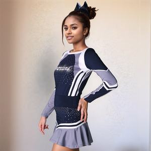 Uniformes de cheerleading imprimés pour femmes en gros, ensembles jupe et haut deux pièces couleur personnalisée, 100 % polyester, service OEM - Product Image 1