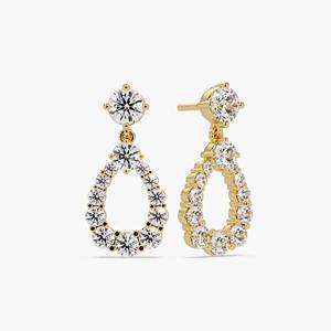 Boucles d'oreilles pendantes audacieuses en or 14 carats avec diamants de laboratoire ronds et en forme de goutte 3,20 carats, bijoux raffinés élégants pour occasions spéciales - Product Image 5