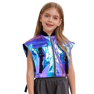 Vêtements de danse de salon pour filles de 6 à 16 ans, veste en métal, hauts pour la danse jazz, les spectacles sur scène et les cours - Product Image 2