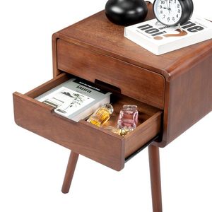 Comodino in Legno Massello con Cassetto e Gambe, Tavolino Laterale per Camera da Letto e Soggiorno, Elegante Tavolino d'Appoggio per Uso Domestico - Product Image 5