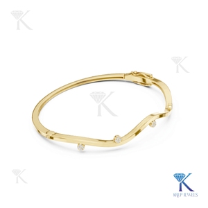 Minimalist Lab Grown Diamond Wave <b>Bangle</b> 14K 18K <b>Solid</b> <b>Gold</b> Fine Unisex Luxury Party Gift Station Jewelry Manufacturer Wholesale - Product Image 6