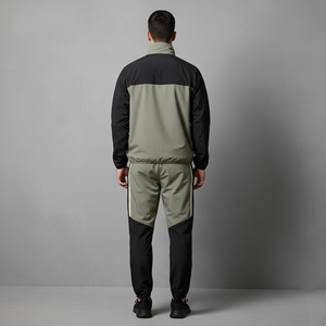 OEM 100% Cotton Hooded Men's <b>Tracksuit</b> Custom Screen Printed Logo Color Block Streetwear Breathable Comfortable 2 Piece Set - Product Image 2