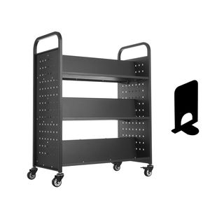 Carrello Porta Libri con Ruote, Capacità 150 kg, Scaffali a Forma di W, 97 x 51,6 x 122,5 cm, Doppio Lato con Ripiani da 3 Pollici - Product Image 1