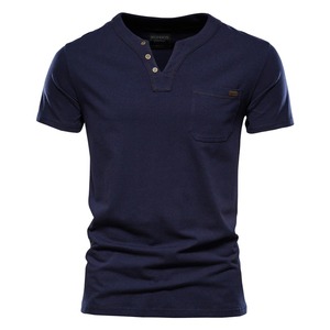 T-shirt à manches courtes bleu uni pour homme, 100% coton, respirant, style uni teint, chemises et hauts pour adultes - Product Image 5