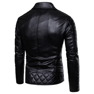 Men Fashionable Cotton-<b>Padded</b> Motorcycle Genuine Leather Jacket <b>Coat</b> Windproof Casual Style Different Zips Pockets - Product Image 2
