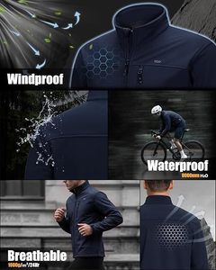 <b>Men's</b> <b>Navy</b> <b>Fleece</b> Jacket Stand Collar Zipper Closure Windproof Casual Outdoor Wear Autumn Season Regular Fit - Product Image 3