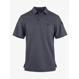 Conjuntos de Uniformes Médicos Unisex de Tela de Sarga de Poliéster Gris Oscuro con Bolsillo en el Pecho y Cierre de Botones, Camisa de Uniforme Hospitalario con Protección Contra Agujas - Product Image 1