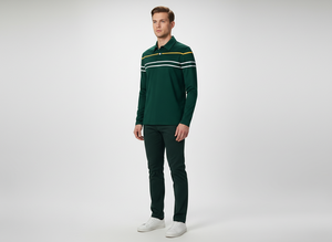 Polo a Rayas de Alta Calidad para Hombre - Manga Larga, Mezcla de Algodón, Perfecto para Looks Casuales y Elegantes de Otoño - Product Image 4
