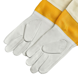 Premium Leather Beekeeping <b>Gloves</b> with <b>Long</b> Canvas Sleeve and Elastic Cuff Customized Beekeeper's Safety <b>Gloves</b> - Product Image 4