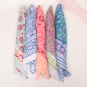Cotton Floral Eco-Friendly Hand Block Printed Bandana Scarf Summer Handkerchief Unisex <b>Wrap</b> Breathable Ethnic Casual Wear - Product Image 1