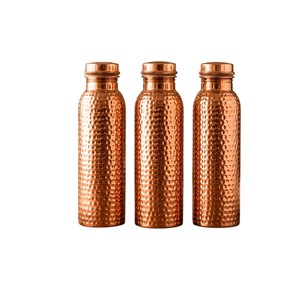 Lot de 3 Bouteilles d'Eau en Cuivre Pur à 100% avec Finition Martelée Design, Anti-Fuite, Réutilisables, Écologiques, pour le Sport, Vente en Gros - Product Image 1