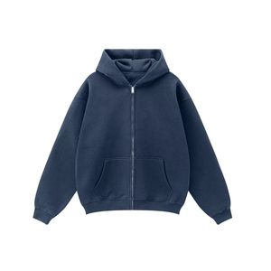 เสื้อฮู้ดซิปผู้ชาย สีเทา ทรงปกติ สีพื้น ผ้าฝ้ายฟลีซ 100% ระบายอากาศ กันลม สวมใส่สบายๆ สำหรับฤดูใบไม้ร่วง มีกระเป๋า - Product Image 1