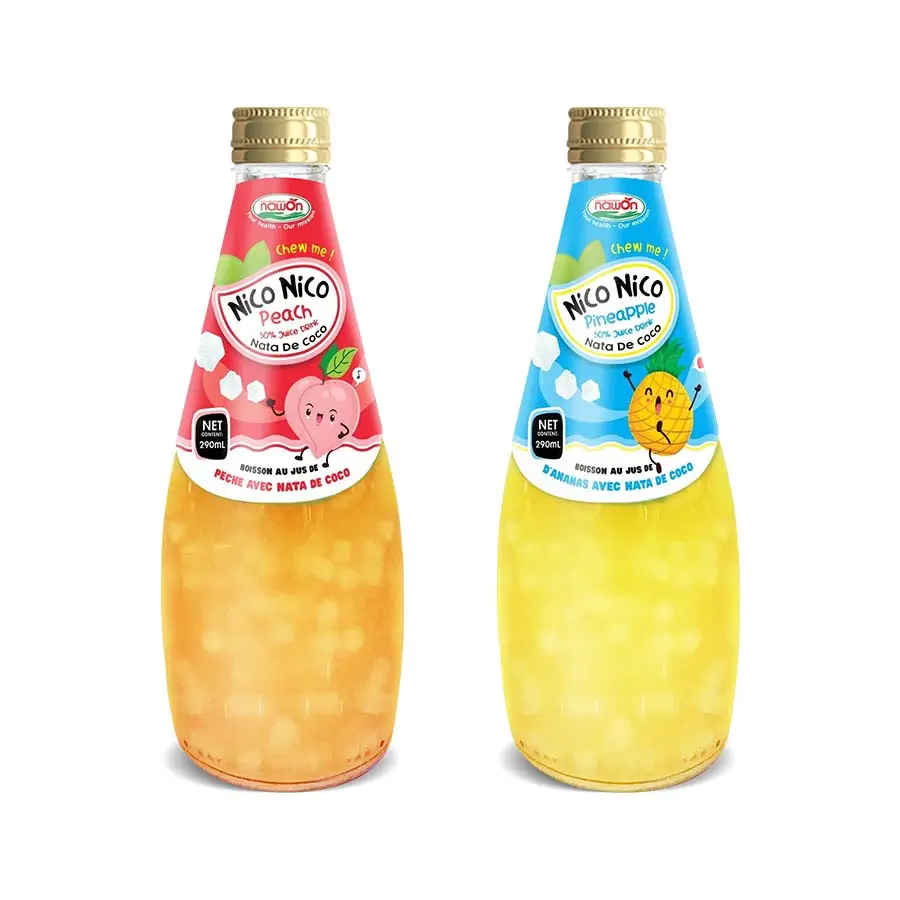 NICO NICO célèbre marque de jus de Nata De Coco emballé 290ml bouteille en verre jus de fruits avec boisson en gelée de noix de coco 24 pièces/plateau