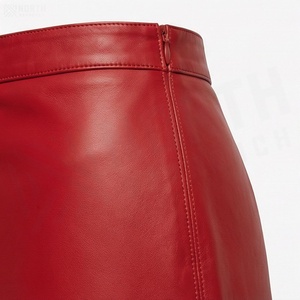 Women A-Line <b>PU</b> Leather <b>Skirt</b> Red Knee-Length Elegant Solid Color Regular Waistline All Seasons Woven Fabric - Product Image 4