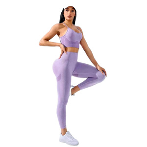 Custom Made Yoga Sets For Women's Knitted High Impact Sports Bra With Stretchable Pant Workout Compression Two Piece Sets - Product Image 1