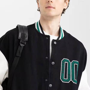 Chaqueta Universitaria de Lana con Mangas de Algodón en Contraste, Cierre de Botones a Presión, Cuello y Puños Acanalados, Bolsillos Laterales y Estilo Moderno para el Campus - Product Image 4