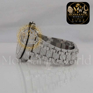 Reloj Cronógrafo de Cuarzo Moissanite, Caja Redonda de 45 mm, Brazalete de Acero Inoxidable, Cierre Desplegable, Reloj de Pulsera Analógico de Lujo para Hombre - Product Image 2