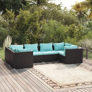Ensemble de salon de jardin en rotin PE noir et bleu avec structure en acier thermolaqué, mobilier d'extérieur résistant à l'eau - Product Image 1