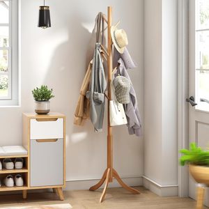 Multifunction Bamboo Coat Stand Tree Single Tier 8 Hooks Entryway Bedroom Kitchen Living Room Coat Racks <b>Space</b>-<b>Saving</b> <b>Hanger</b> - Product Image 5