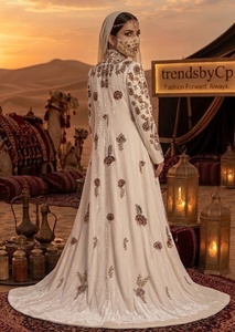 Abaya de Terciopelo Crema con Bordado Floral, Vestido de Noche de Dos Piezas, Manga Larga, Cuello Cuadrado, Cintura Natural, Ropa de Fiesta para Mujeres Musulmanas - Product Image 3