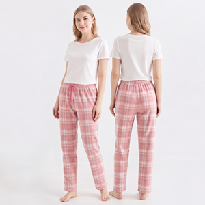 Wholesale 100% Cotton <b>Check</b> Sleeping <b>Pajama</b> Regular Fit Women Night Wear Sleeping Trouser Flannel Plaid Pants Women's - Product Image 1