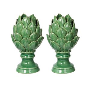 Juego de 2 centros de mesa pequeños verdes de 4x4x7.5'' con diseño de alcachofa floreciente Helsa para bodas y decoraciones de mesa - Product Image 1