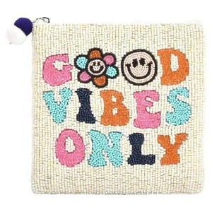 Monedero de alta calidad hecho a mano con cuentas, diseño GOOD VIBES ONLY, bordado artesanal, elegante y lujoso, duradero. - Product Image 1