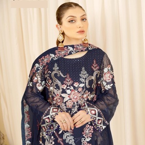 ชุดเดรส Anarkali สำหรับผู้หญิงผ้าชีฟองปักลาย3ชิ้นสำหรับงานแต่งงานชุดส่าหรี - Product Image 5