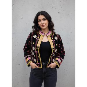 Boho Velvet Suzani Autumn Winter Cotton Reversible Eco-Friendly Embroidered Floral Handmade <b>Bomber</b> Kimono Style Festival <b>Jacket</b> - Product Image 1