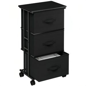 Comò in Tessuto a 3 Cassetti con Ruote, Comodino Mobile Nero, Armadietto Contenitore - Product Image 2