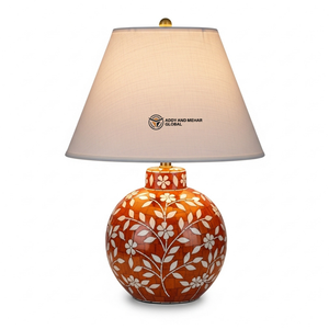 Lampe de table en incrustation d'orange de qualité supérieure |   Lampe de chevet design avec base à motif floral - Product Image 3