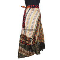 Jupes Vintage en Soie Magique 38 Pouces, Sarong Paréo, Jupe Longue Maxi, 2 Couches Réversibles, Saris en Soie Magique, Jupe Longue Enveloppante, Enveloppement Magique