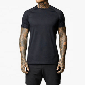 Camiseta de Punto para Hombre, Negra, Manga Corta, Cuello Redondo, Color Sólido, Corte Ajustado, Casual, Largo Regular, Secado Rápido, Poliéster Jersey - Product Image 2