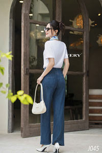 Femmes taille haute Vintage jean mince jambe large personnalisé Denim pantalon respirant pour printemps été hiver vêtements de cérémonie tissé solide - Product Image 4