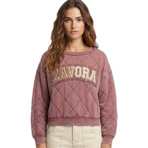 Sudadera de algodón acolchada para mujer, cuello redondo, premium, de invierno, manga larga, gruesa, tipo jersey, con capucha, OEM, bordada - Product Image 1