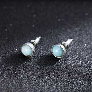 Natural Larimar <b>Stud</b> Earrings 925 Sterling <b>Silver</b> Gemstone Bezel Jewelry For Women Gift Wholesale - Product Image 4