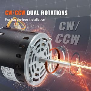 Motore per Ventilatore da Forno 208/230V 1/2HP, 5 Velocità, Rotazione CW/CCW, Telaio 48, Lunghezza Albero 3.4'', Capacità 7.5 F/450V - Product Image 5