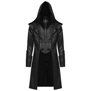 Wholesale Black <b>Gothic</b> Wizard Men's Hooded Zipper Front <b>Jacket</b> Vintage Long Coat Top Sell - Product Image 5