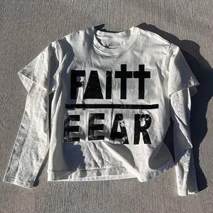 T-shirt personnalisé à col rond, coupe carrée et courte, impression sérigraphique, streetwear, t-shirt à manches longues double couche pour homme - Product Image 4