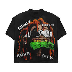 T-shirt court à manches longues pour homme, coupe boxy, sérigraphié, style streetwear, délavé à l'acide, effet usé, coupé et cousu - Product Image 1