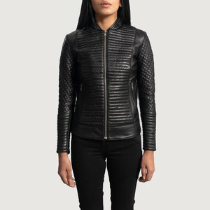 Chaqueta de Cuero Transpirable Ecológica de Lujo para Mujer, Diseño de Moda Nuevo de Alta Calidad, Negra Acolchada, al por Mayor - Product Image 2