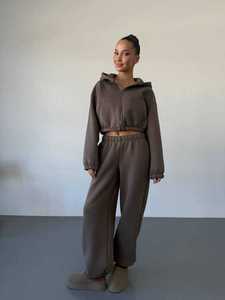 <b>Womens</b> <b>Light</b> Pink Full Zip Tracksuit Heavyweight Hooded <b>Jacket</b> And Matching Wide-Leg Sweatpants Set Two-Piece Casual Streetwear - Product Image 4
