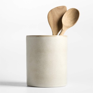 Porte-ustensiles en porcelaine minimaliste, finition mate lisse, corps dense, résistant à la chaleur, base stable, organisateur de rangement pour comptoir de cuisine - Product Image 2