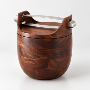 Seau à glace en bois avec poignée en acier inoxydable, design luxueux, support de rangement pour bar, réutilisable, écologique, biodégradable - Product Image 1