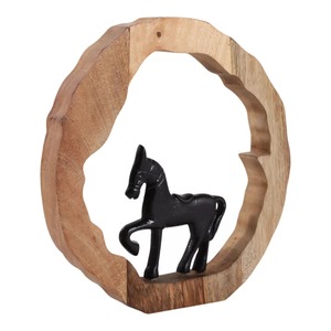 Sculpture de cheval circulaire en bois faite à la main, décoration de table, artisanat minimaliste sur le thème des animaux, art pour le salon - Product Image 2