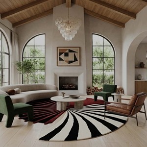 Alfombra de Lujo con Diseño Abstracto en Negro, Borgoña y Crema, Patrón Espiral Moderno, Alfombra de Diseño Elegante para Sala de Estar, Dormitorio, Decoración del Hogar - Product Image 1